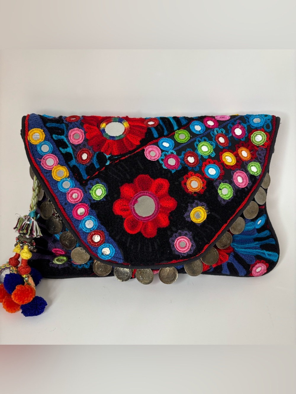 Miss June Bohemian Mirror Hand Embroidered Crossbody Clutch Bag Tribal Festival